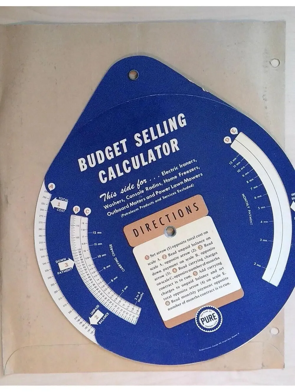 Vintage 1940s-50s Pure Oil Budget Sales Record & Selling Calculator Ephemera